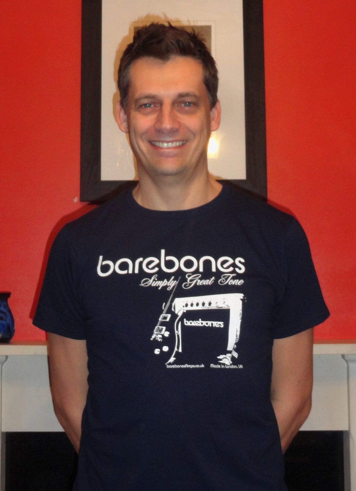 barebones T shirt Blue Fitted Model