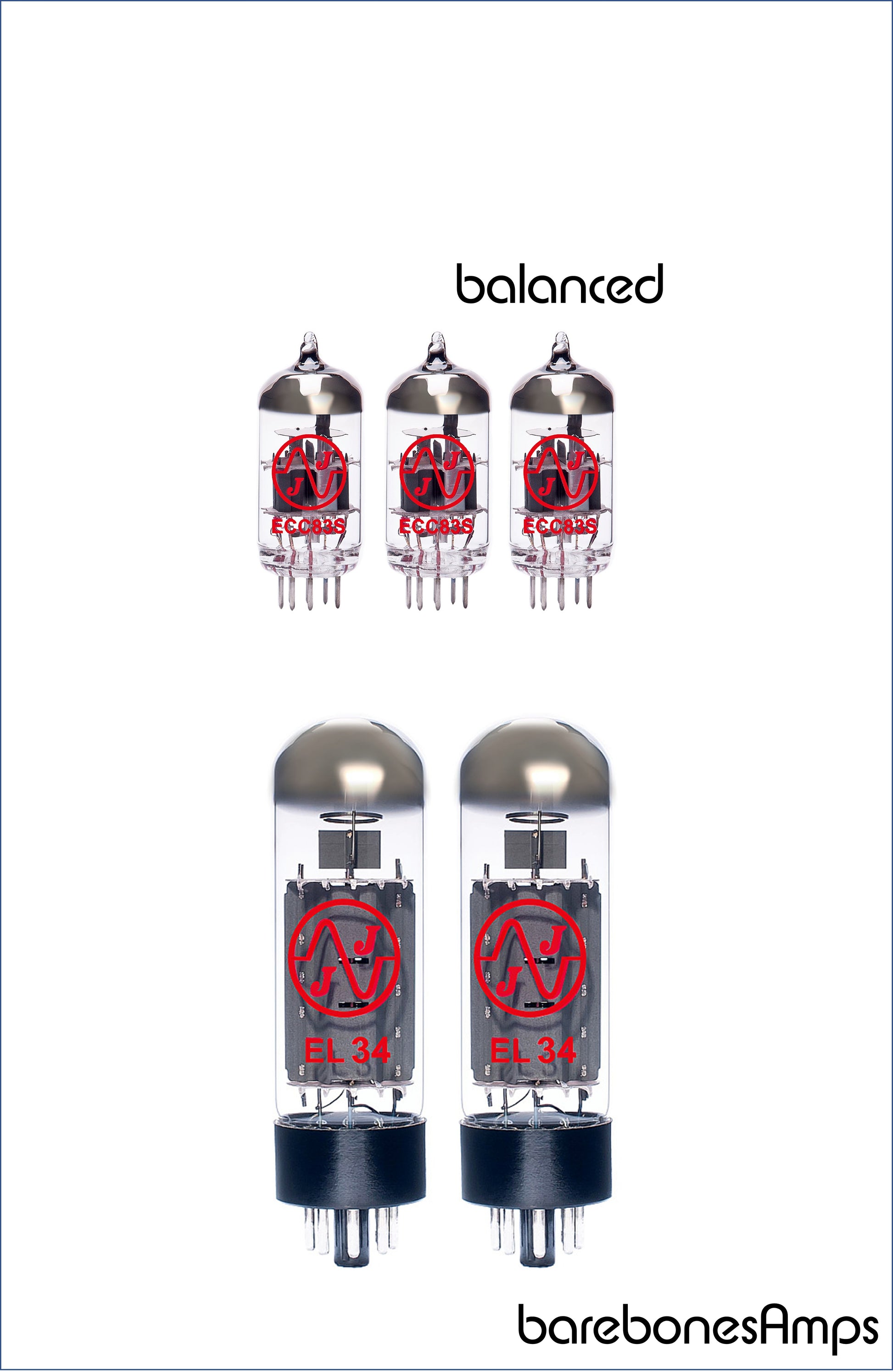 JJ 3 x ECC83 (12AX7) 2 x EL34 Pair Vacuum Tube / Valve by barebonesAmps