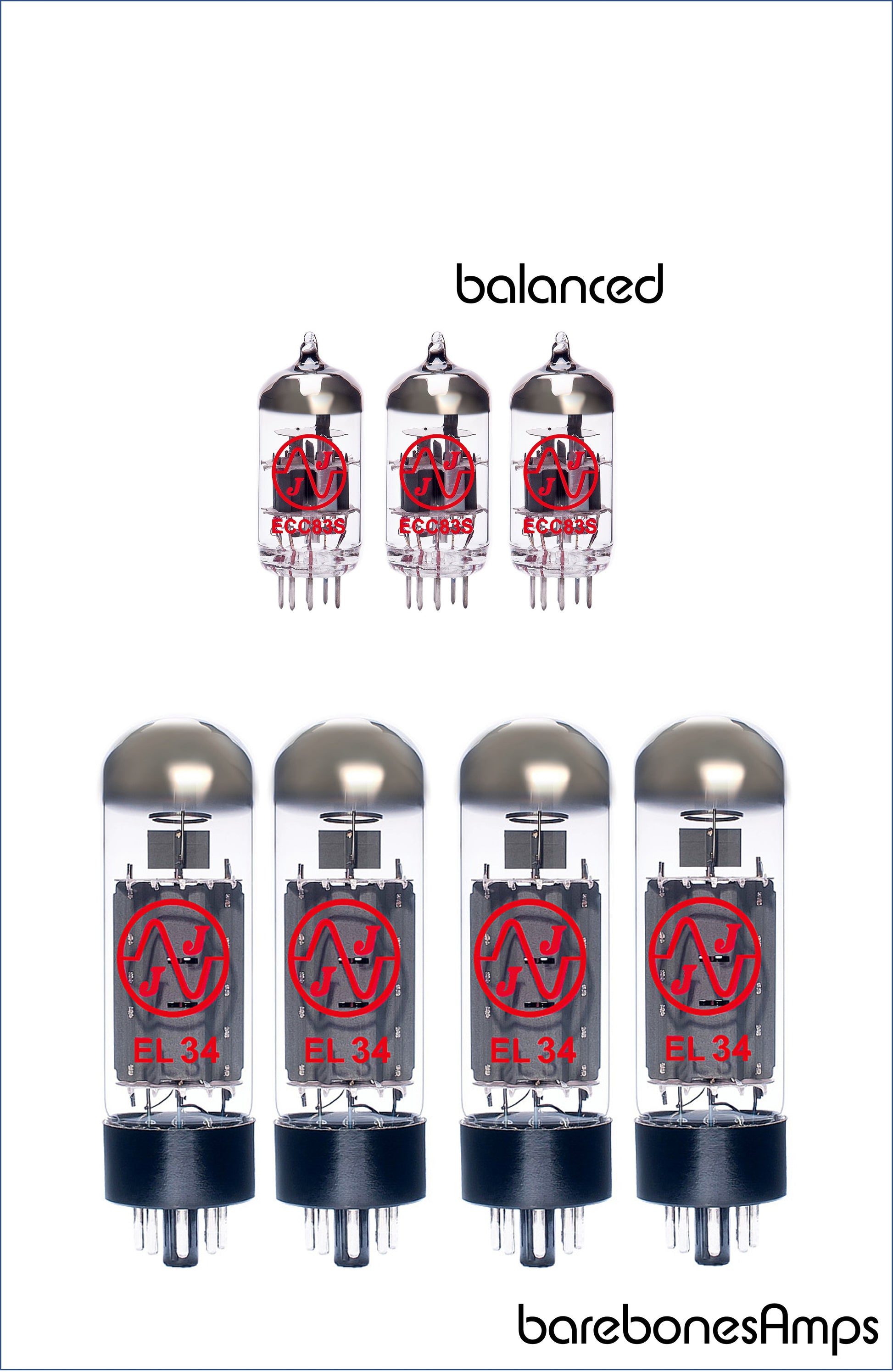 JJ 3 x ECC83 (12AX7) 4 x EL34 Quad Vacuum Tube / Valve by barebonesAmps