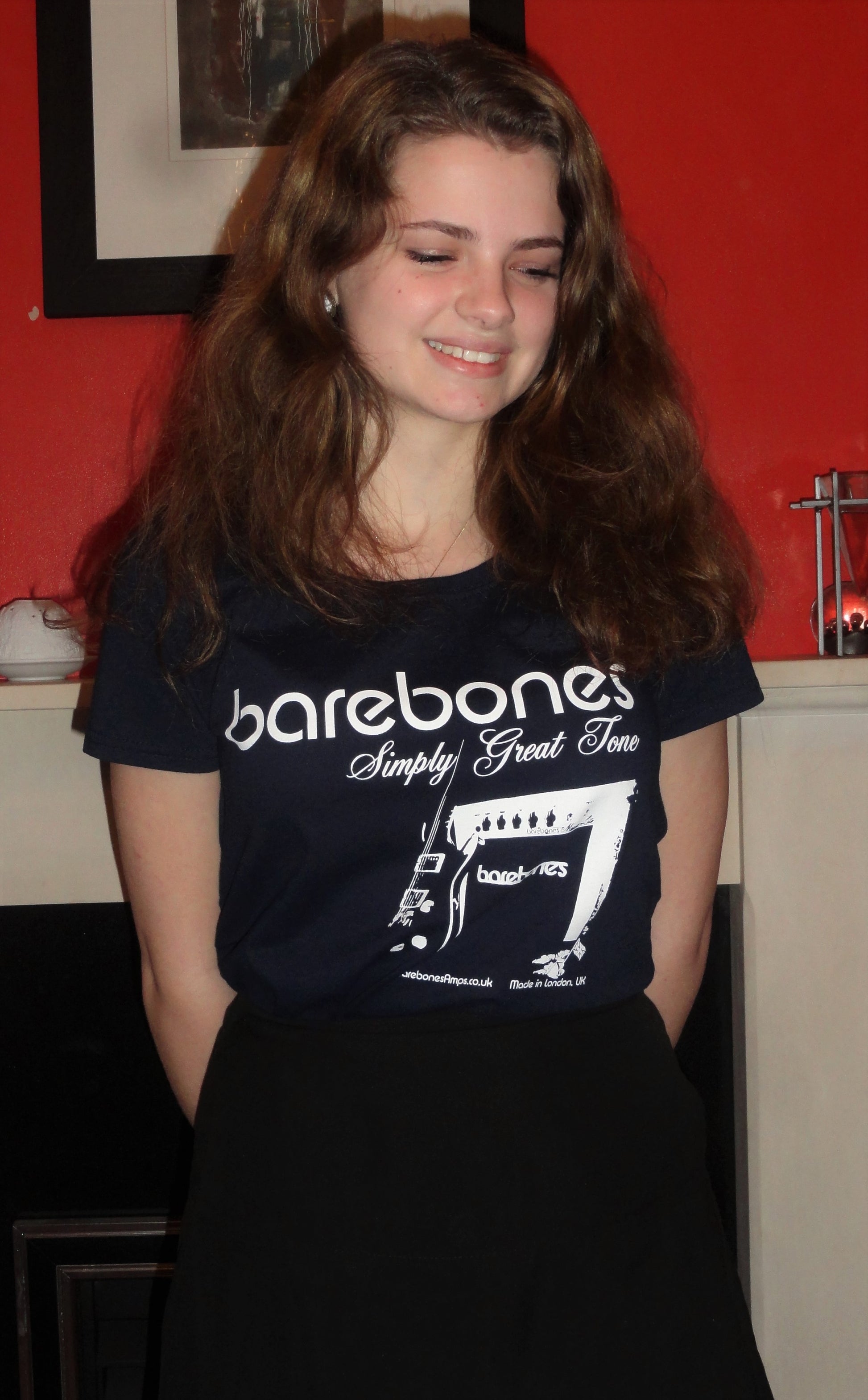 barebones T Shirt Blue Ladyfit Model